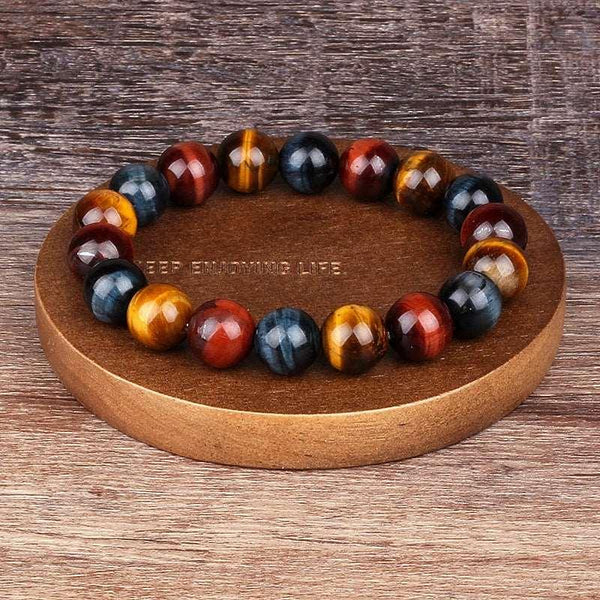 Colorful Tiger Eye Beads Bracelet for Men - Handmade Natural Stone Jewelry Gift Bracelet